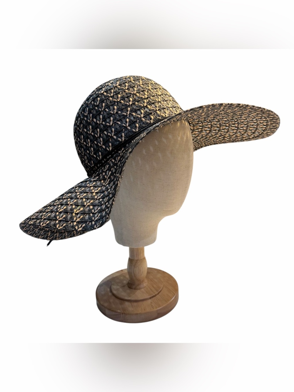 Jane & Berry Black Straw Wide Brim Sun Hat Coastal Beach Vacation OS - Picture 3 of 10